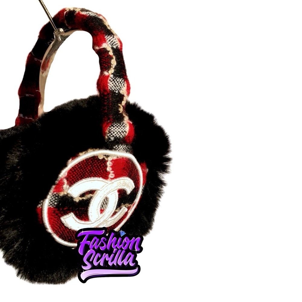 Vintage CHANEL Red and Black Orylag Rabbit Fur Earmuffs RedBlack - Picture 14 of 16